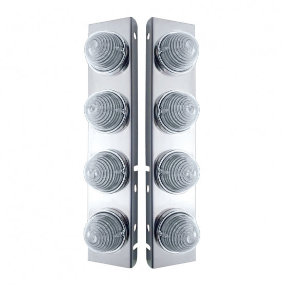 SS Front Air Cleaner Bracket W/8X 17 LED Beehive Lights & SS Bezels For Peterbilt -Amber LED/Clear Lens (Pair)