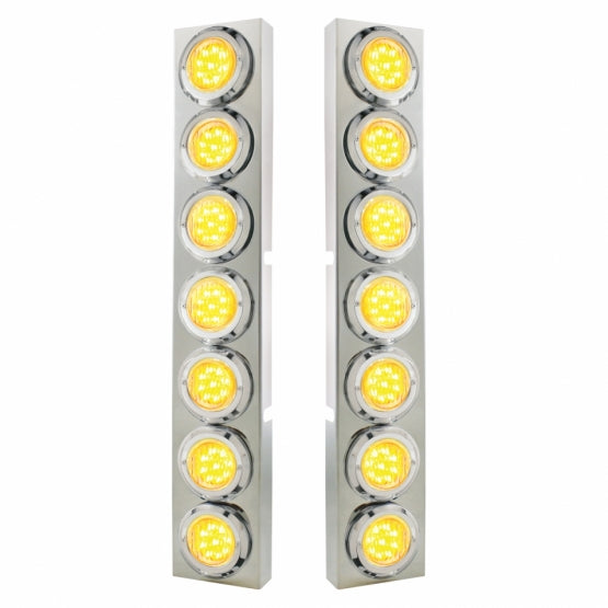SS Front Air Cleaner Bracket With 14X 9 LED 2" Lights Bezel For KW Trucks -Amber LED/Clear Lens