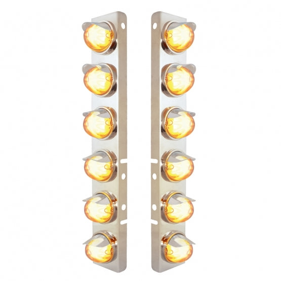 SS Front Air Cleaner Brkt With 12X 9 Amber Hi/Lo LED Watermelon GloLight & Visors For Peterbilt-Clear Lens
