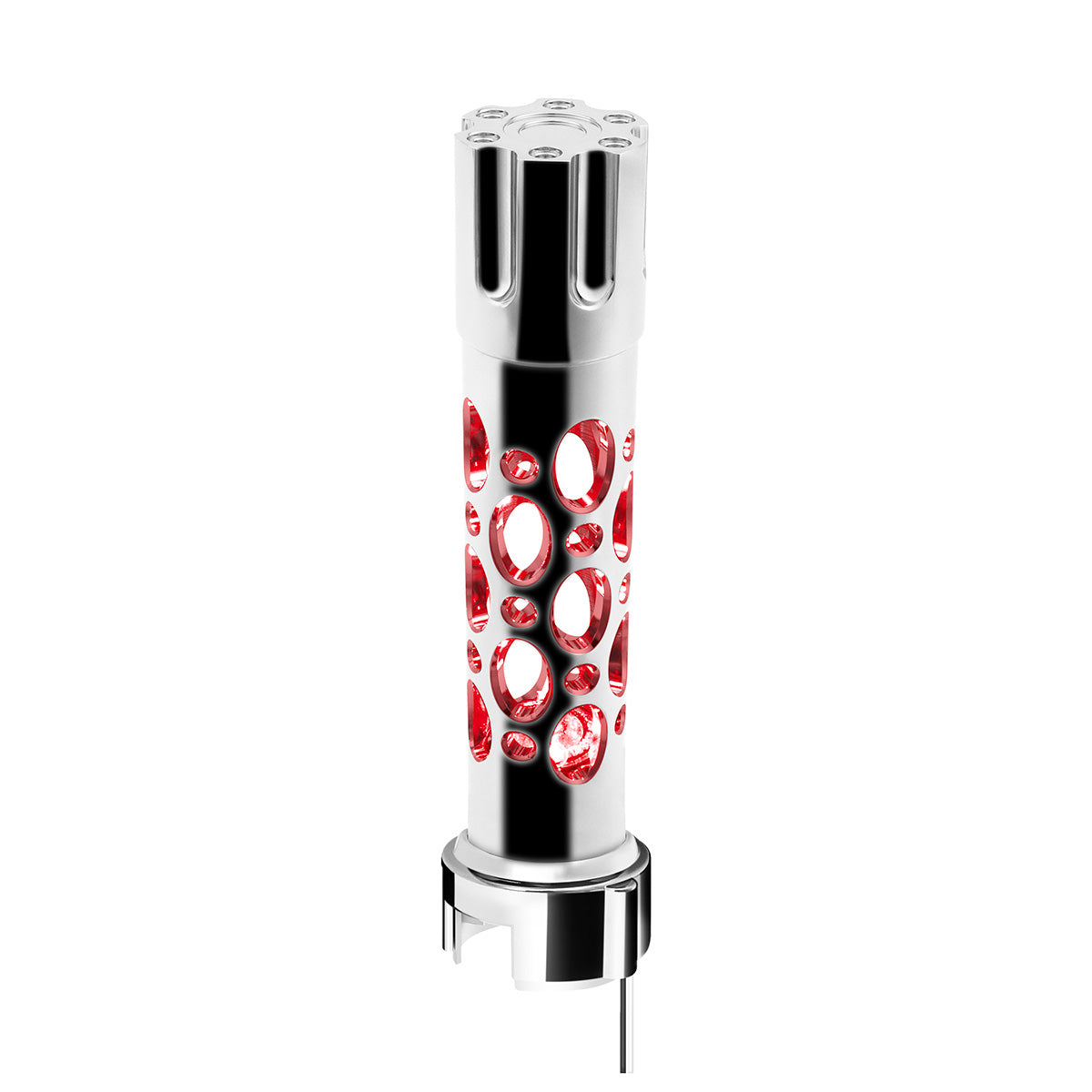 Austin Style Gun Cylinder Gearshift Knob With LED 13/15/18 Speed Adapter - Chrome/Red LED