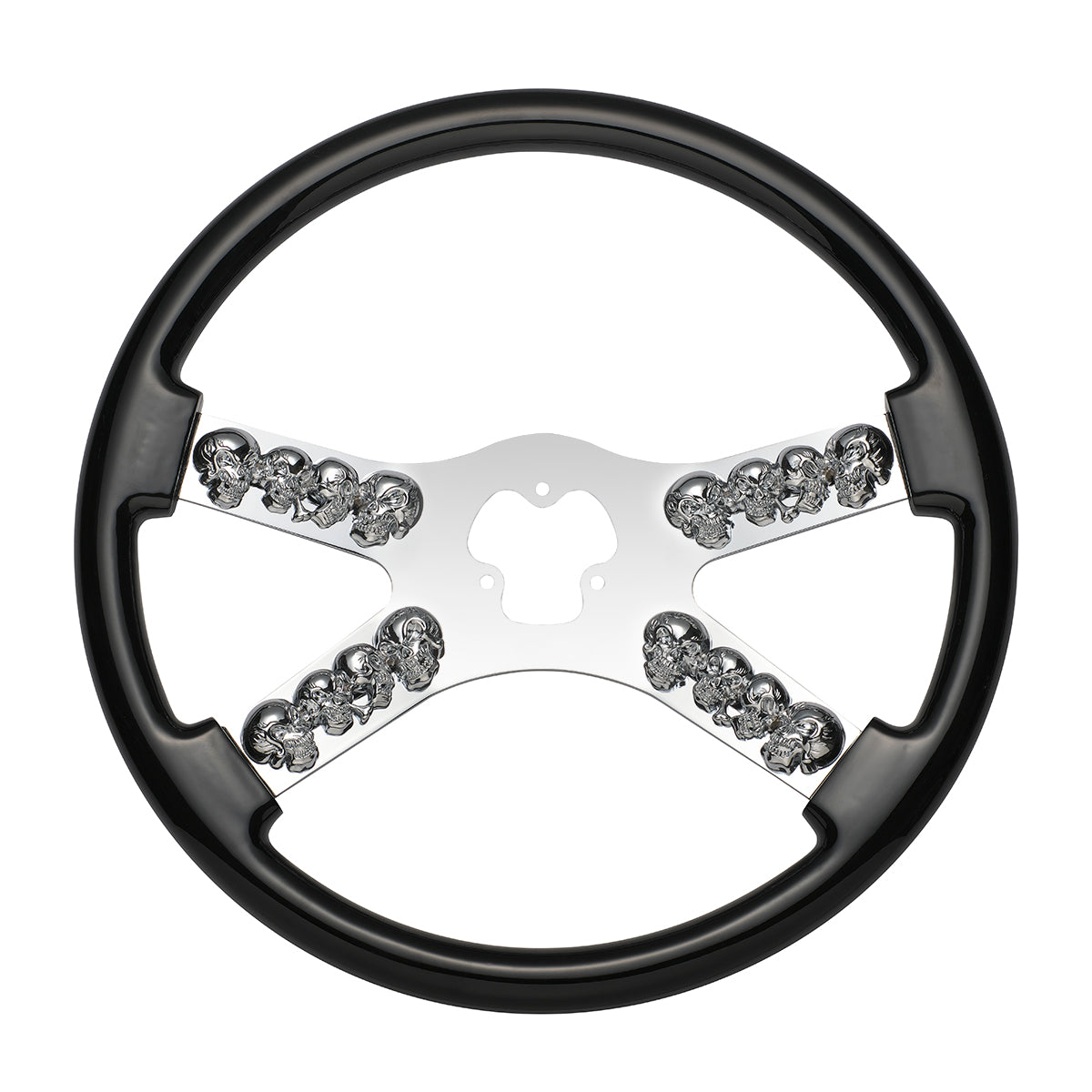 18" Chrome Steering Wheel With Skull Accent - Black