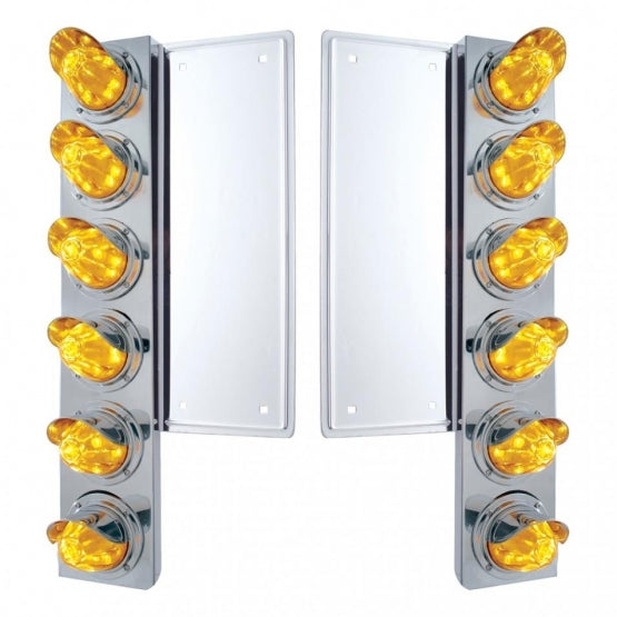 FL SS Front Air Cleaner Bracket With 12X 11 LED Watermelon Lights & Visors -Amber LED & Lens