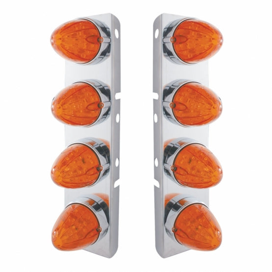 SS Front Air Cleaner Bracket With 8X 19 LED Watermelon Lights & Bezels For Peterbilt-Amber LED/Dark Amber Lens