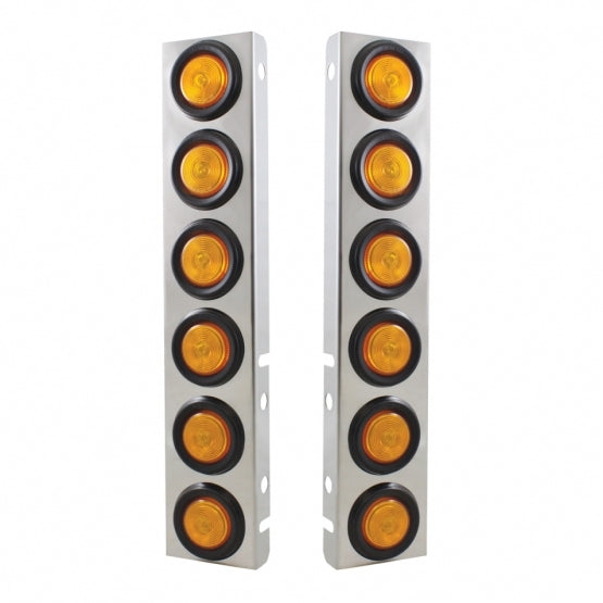 Stainless Front Air Cleaner Bracket With 12X 2" Flat Lights & Grommets For Peterbilt (Pair)