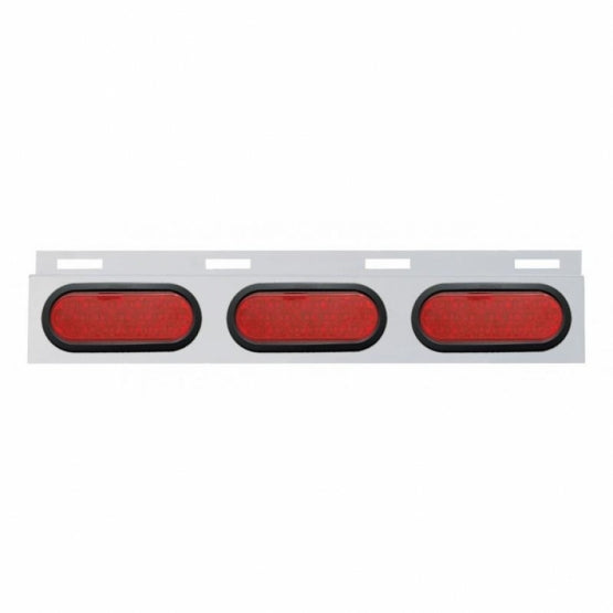 Stainless Top Mud Flap Plate With 3X 19 LED 6" Oval Lights & Grommets - Red LED/Red Lens (Each)