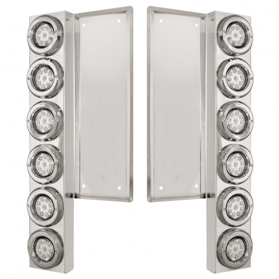 FL SS Front Air Cleaner Bracket With 12X 9 LED 2" Reflector Lights & Bezels -Amber LED/Clear Lens