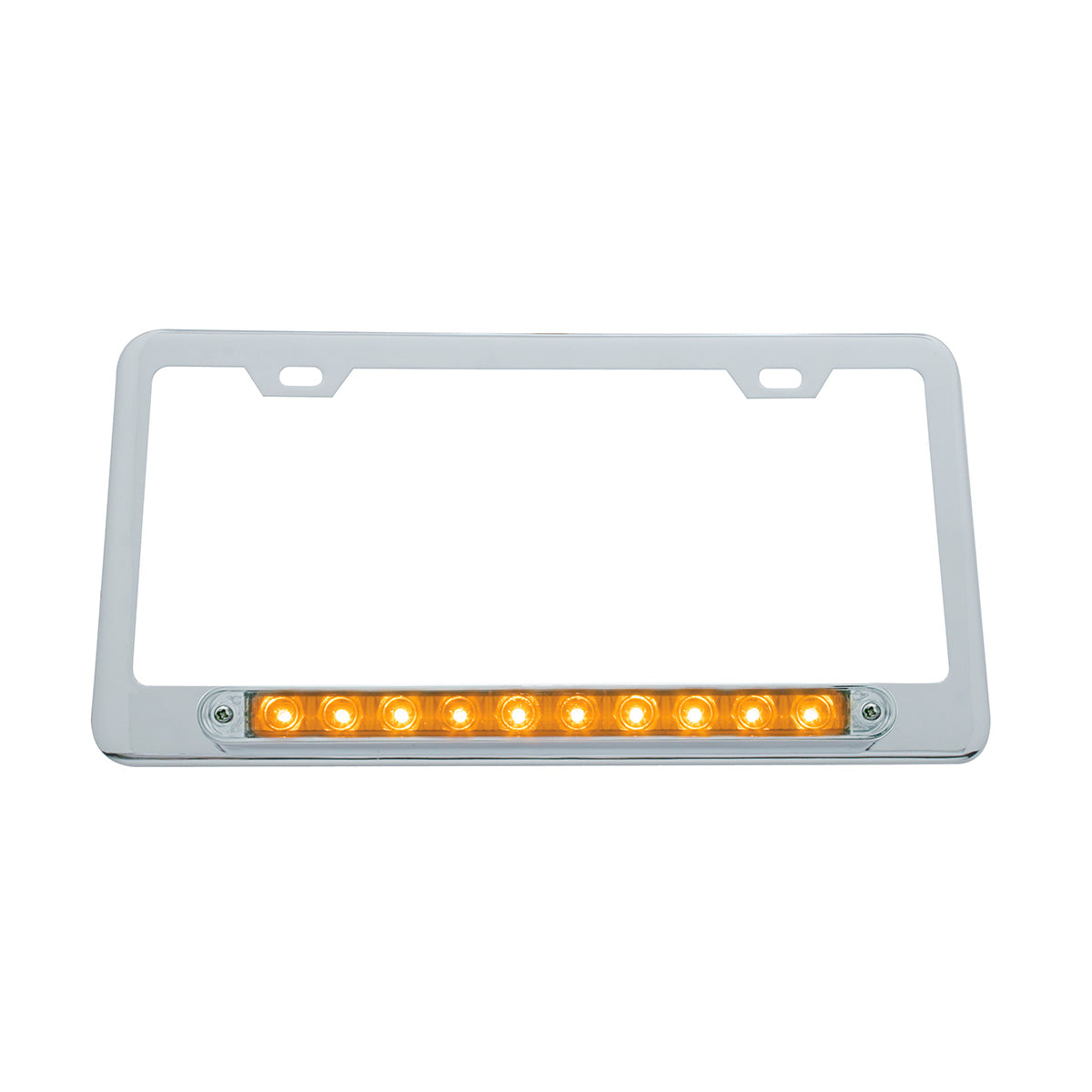 Chrome License Plate Frame With 10 LED 9" Light Bar - Amber LED/Clear Lens
