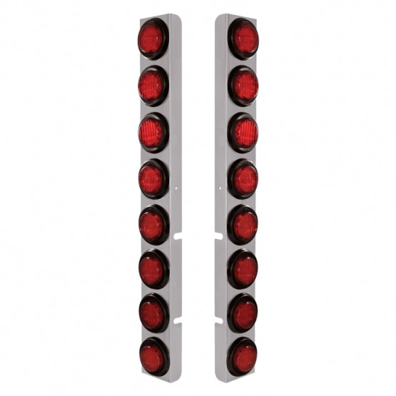 SS Rear Air Cleaner Bracket With 16X 9 LED 2" Lights For Peterbilt-Red LED & Lens