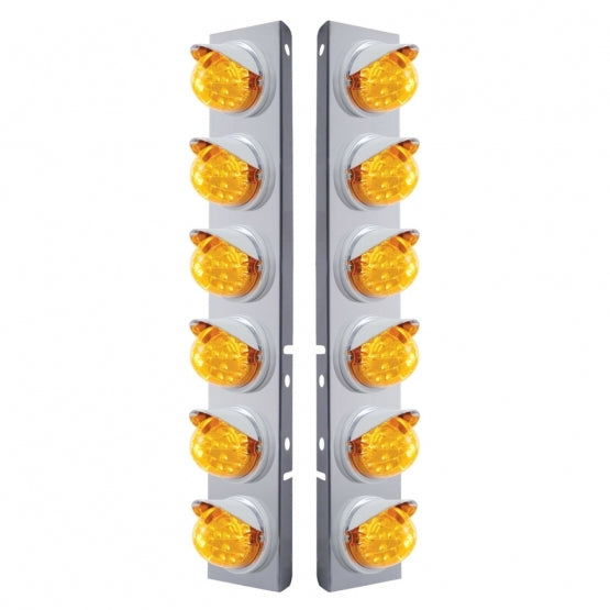 SS Front Air Cleaner Bracket With 12X 17 LED Reflector Lights & Visors For Peterbilt-Amber LED & Lens