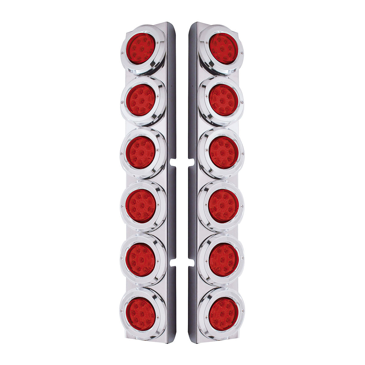 SS Rear Air Cleaner Bracket With 12X 9 LED 2" Reflector Lights & Bezels For Peterbilt-Red LED & Lens