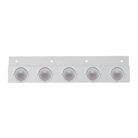 Stainless Top Mud Flap Plate With 5X 9 LED 2" Beehive Lights & Visors - Red LED/Clear Lens (Each)