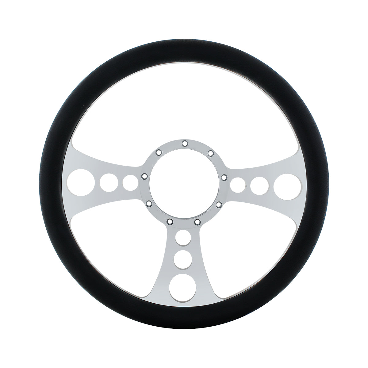 14" Chrome Aluminum Chopper Style Steering Wheel With Black Engineered Leather Grip