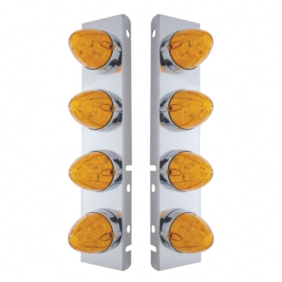 SS Front Air Cleaner Bracket With 8X 19 LED Watermelon Lights & Bezels For Peterbilt-Amber LED & Lens