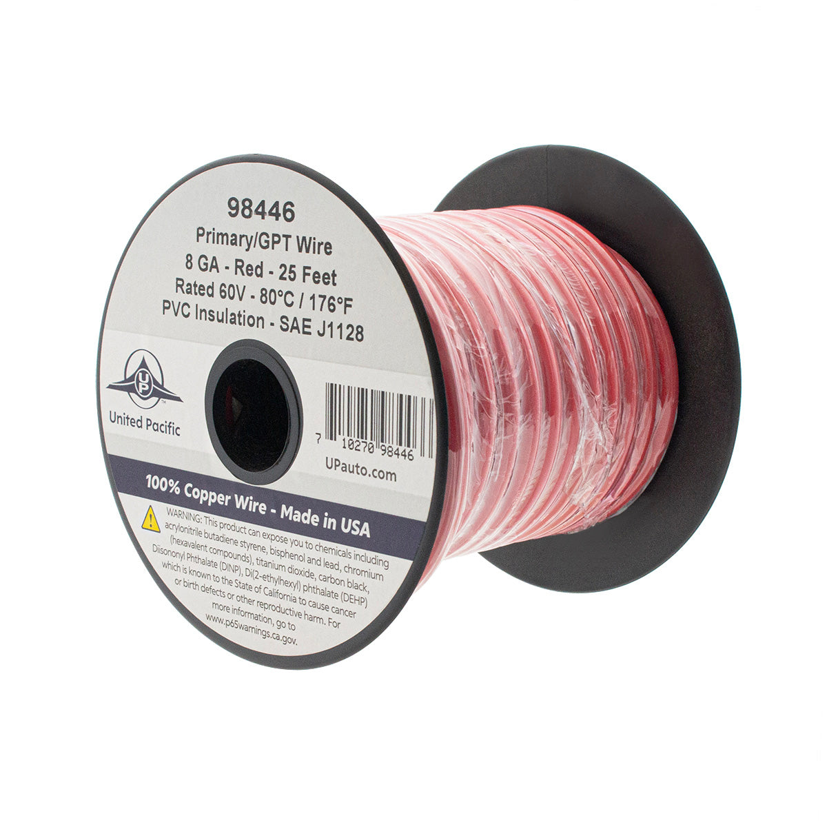 Primary Wire - Rated 80°C 8 AWG, Red 25 Ft.
