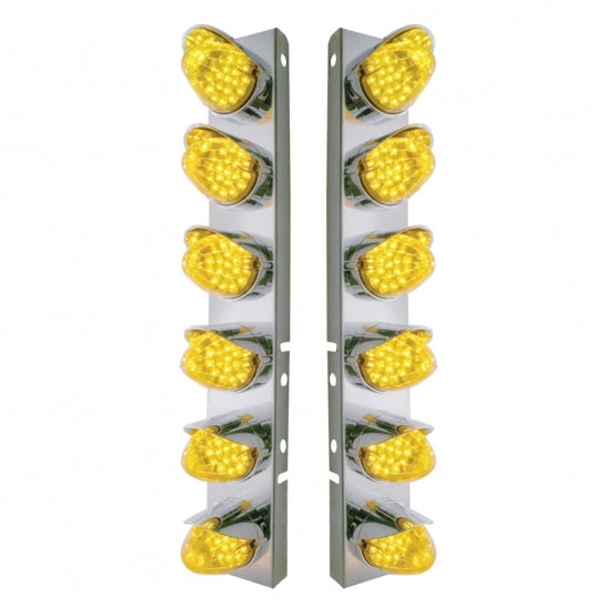 SS Front Air Cleaner Bracket With 12X 19 LED Reflector Lights & Visors For Peterbilt-Amber LED & Lens