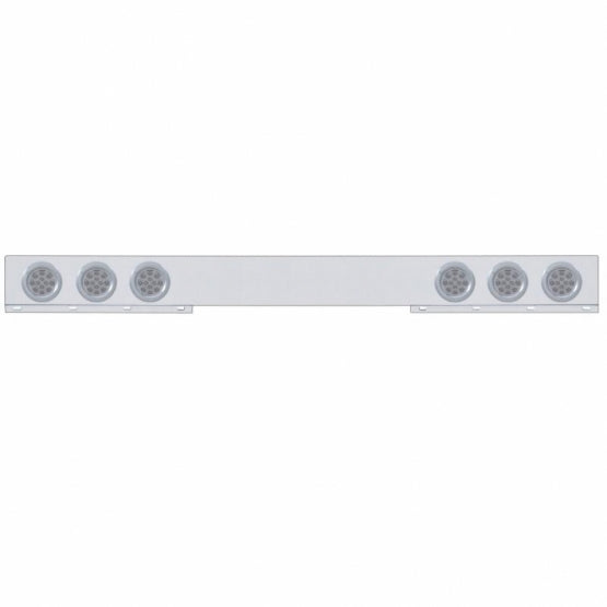 Chrome 1 Piece Rear Light Bar With Six 12 LED 4" Reflector Lights & Bezels - Red LED/Clear Lens