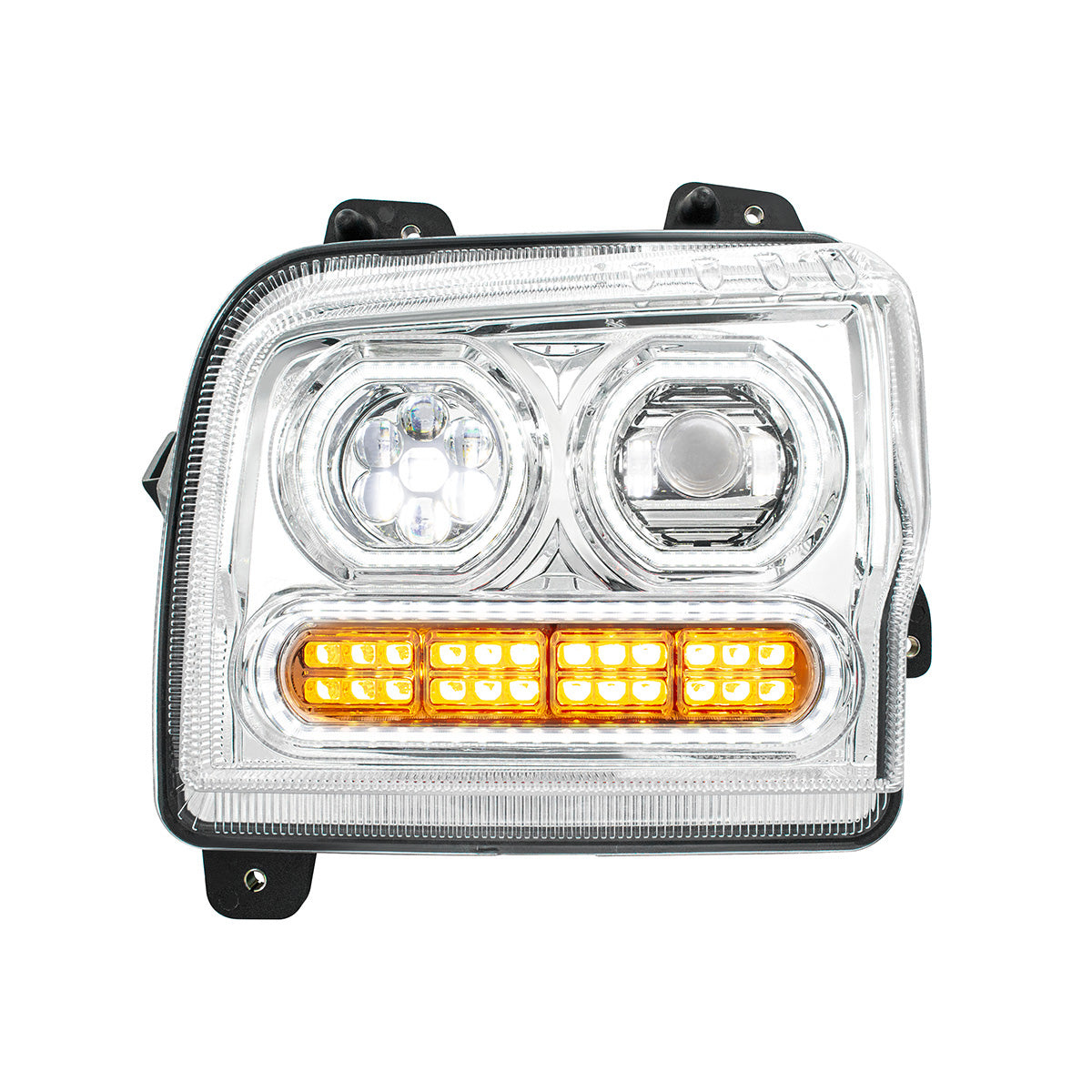 High Power 10 LED Chrome Headlight With 24 LED Turn & 100 LED Halo For 2019-2024 Kenworth W990-Driver