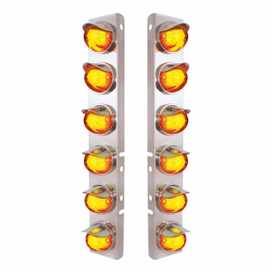 SS Front Air Cleaner Brkt With 12X 9 Amber Hi/Lo LED Watermelon GloLight & Visors For Peterbilt-Amber Lens