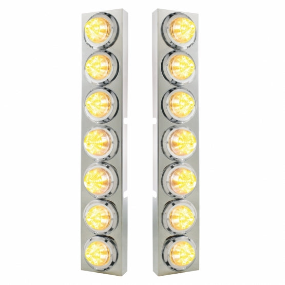 SS Front Air Cleaner Bracket With 14X 9 Amber LED 2" Beehive Lights & Bezels For KW Trucks -Clear Lens