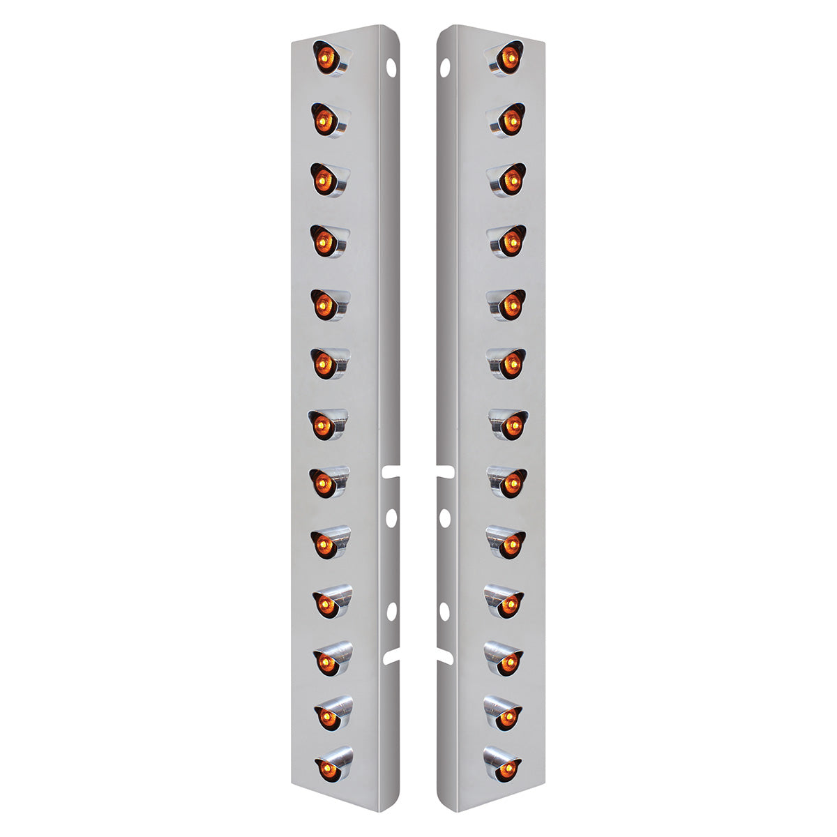 SS Front Air Cleaner Bracket With 26X 3 LED 3/4" Mini Lights & Visors For Peterbilt-Amber LED & Lens