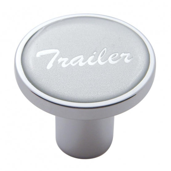 Aluminum Screw-On Air Valve Knob With Glossy Trailer Script Sticker - Silver Sticker
