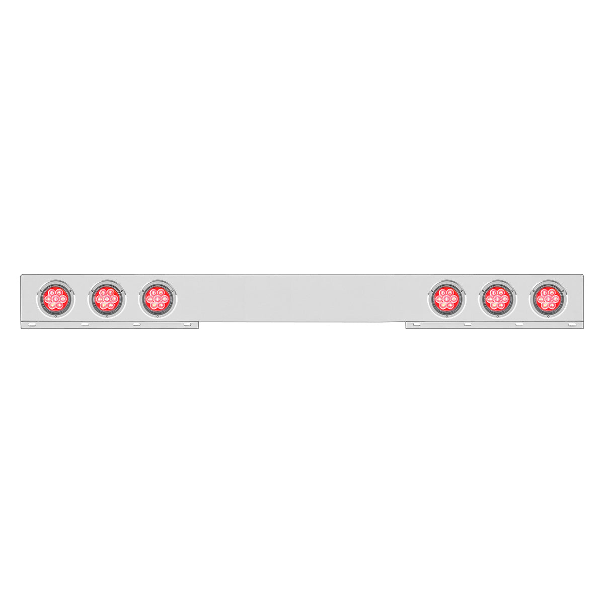 Chrome 1 Piece Rear Light Bar With Six 7 LED 4" Reflector Lights & Bezels - Red LED/Clear Lens
