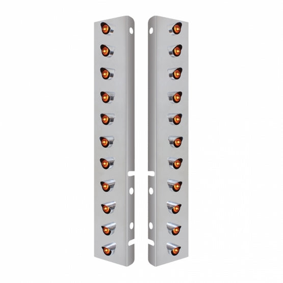 SS Front Air Cleaner Bracket With 22X 3 Amber LED 3/4" Mini Lights & Visors For Peterbilt-Amber Lens