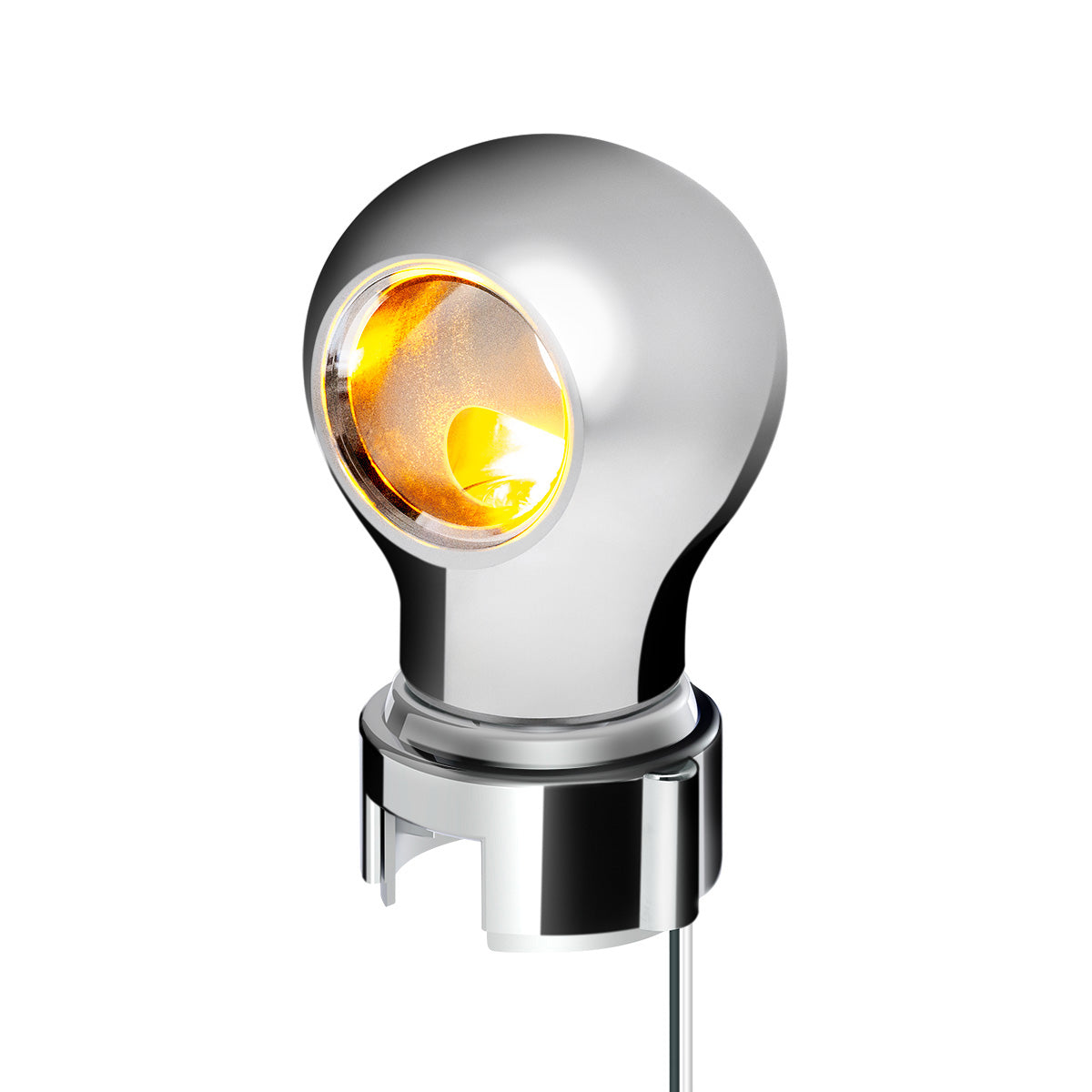 Thread-On Chrome Charlotte Style Gearshift Knob With LED 13/15/18 Speed Adapter-Amber LED