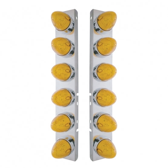 SS Front Air Cleaner Bracket With 12X 19 LED Beehive Lights & Bezels For Peterbilt-Amber LED & Lens
