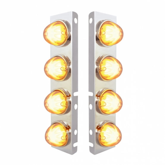 SS Front Air Cleaner Bracket With 8X 9 Amber LED Watermelon GloLight & Bezels For Peterbilt-Clear Lens