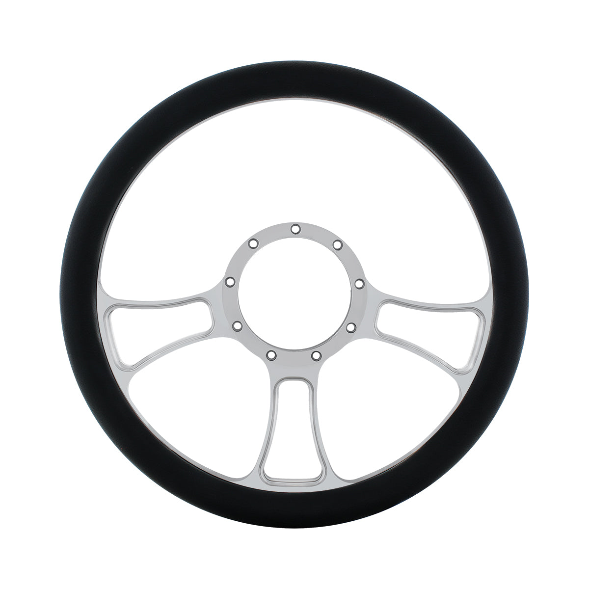 14" Chrome Aluminum Blade Style Steering Wheel With Black Engineered Leather Grip