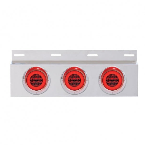 Stainless Top Mud Flap Plate With 3X 21 LED 4" GloLight & Visors - Red LED/Red Lens (Each)
