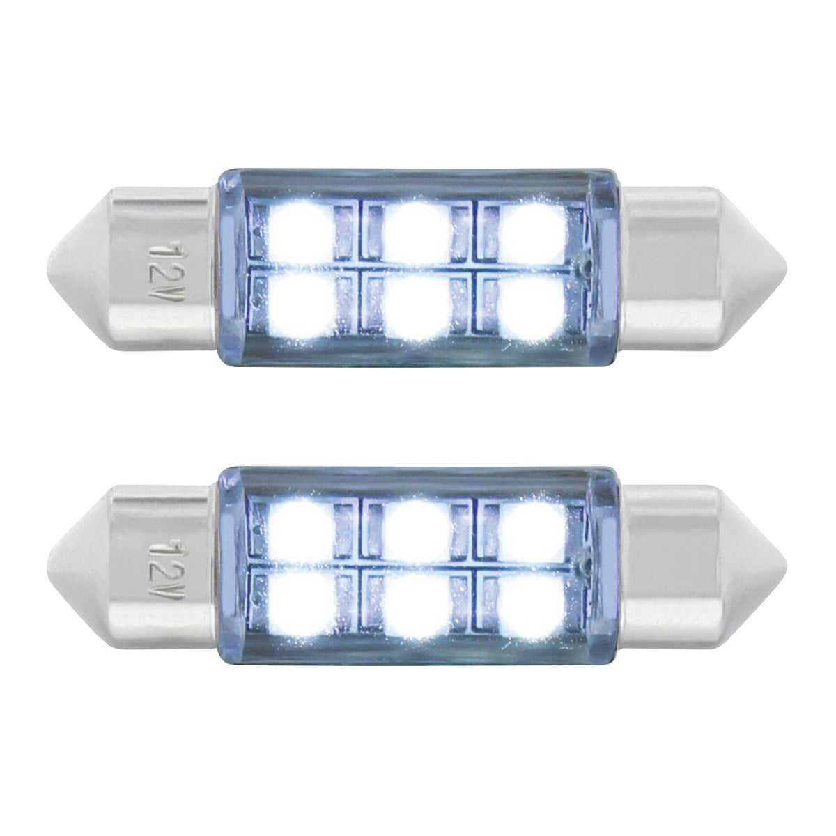 6 SMD High Power Micro LED 6418/6461-36mm Dome Light Bulb - White (2-Pack)