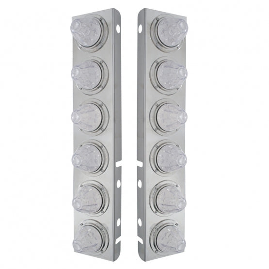 SS Front Air Cleaner Bracket With 12X 11 LED Watermelon Lights & Bezels For Peterbilt-Amber LED/Clear Lens