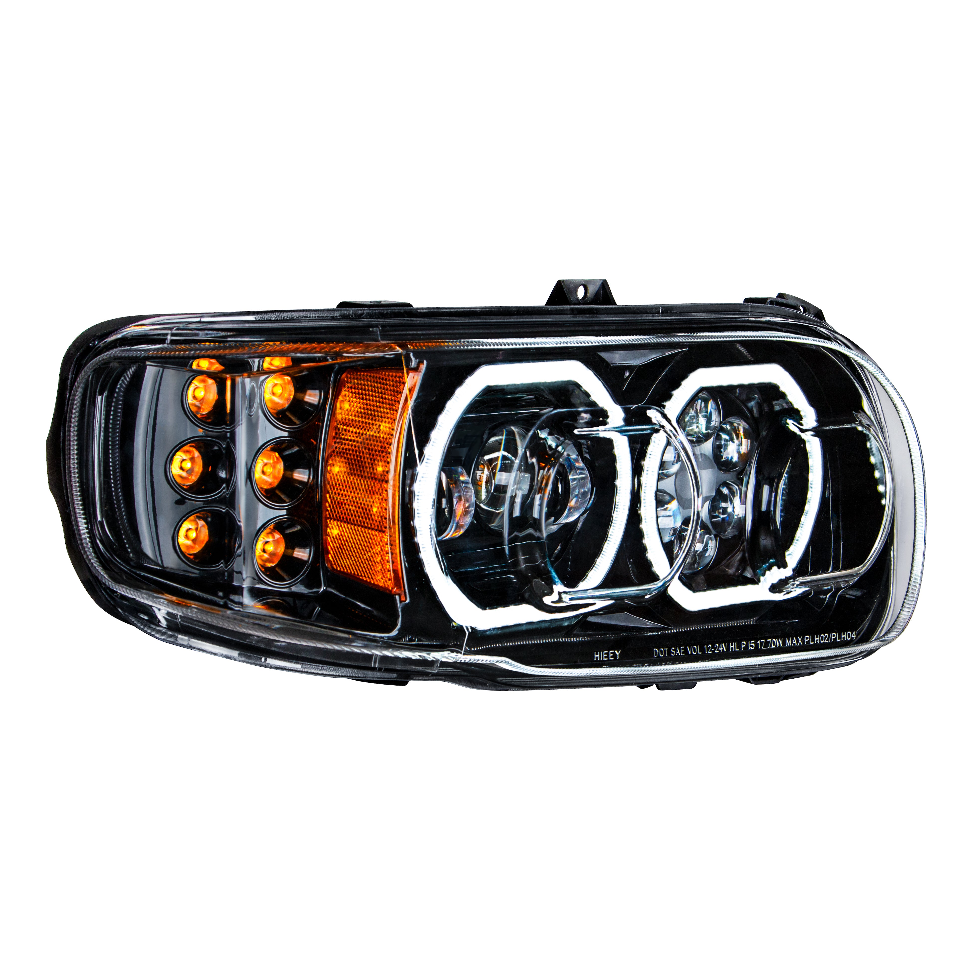 High Power 10 LED Blackout Headlight With 6 LED Turn & 100 LED Halo For 2008-2024 Peterbilt 389- Passenger
