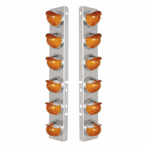 SS Front Air Cleaner Bracket W/12X 17 Amber LED Beehive Lights & SS Visors For Peterbilt-Amber LED & Lens