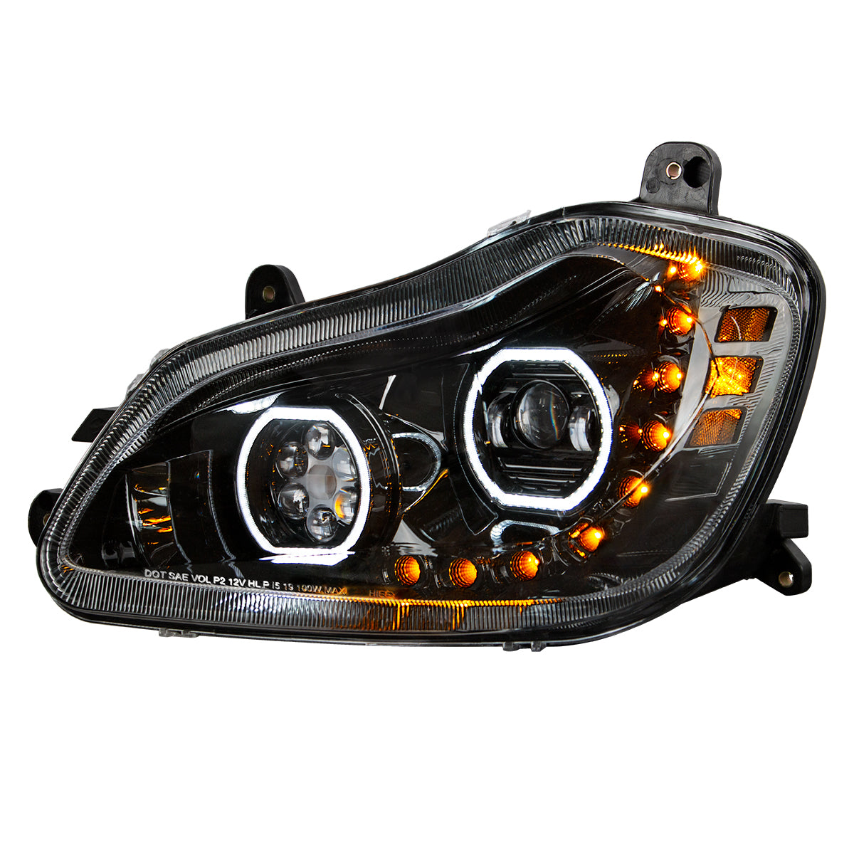 Black 10 LED Headlight For 2013-2021 Kenworth T680 - Driver Side