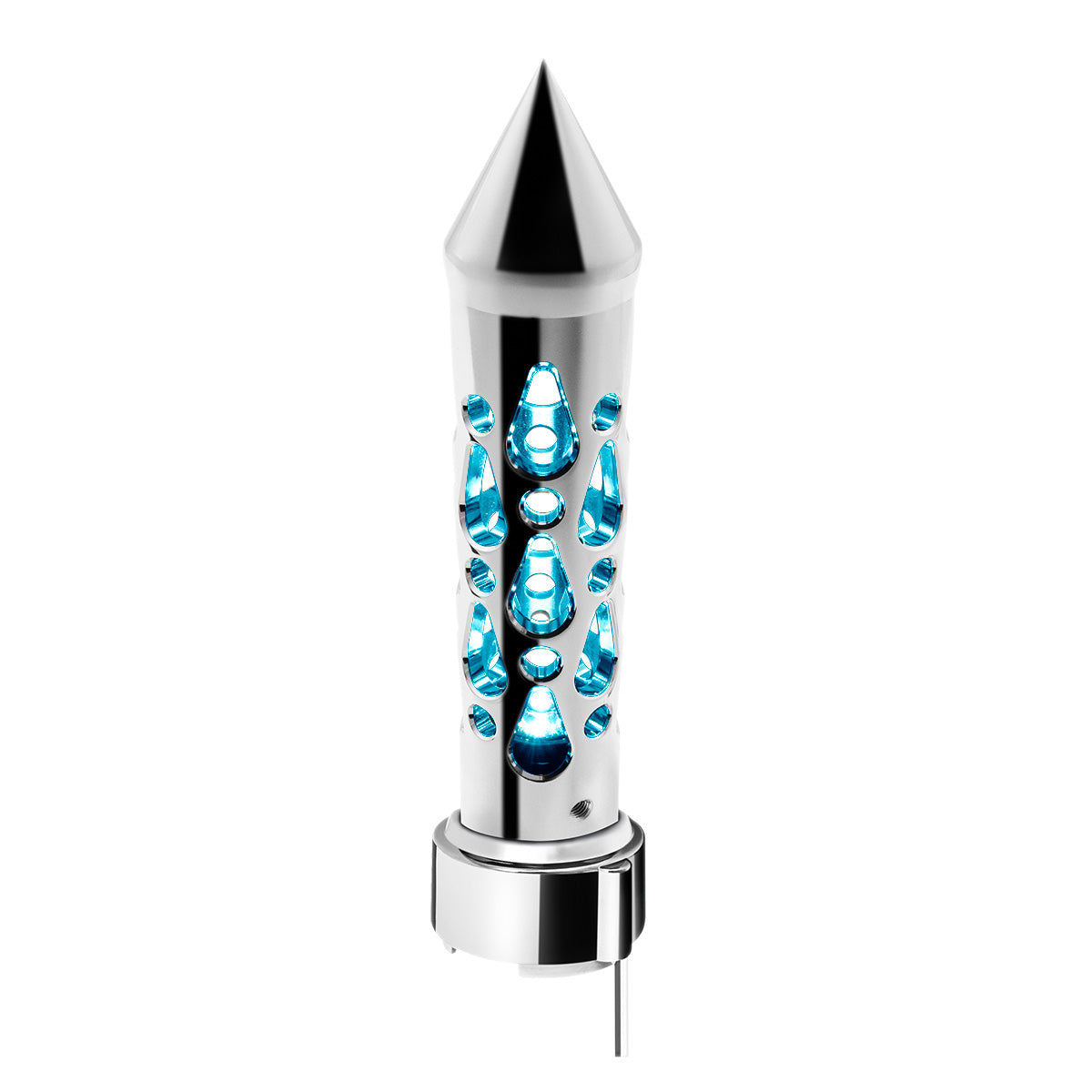 Brooklyn Style Spike Gearshift Knob With LED 9/10 Speed Adapter - Chrome/Blue LED