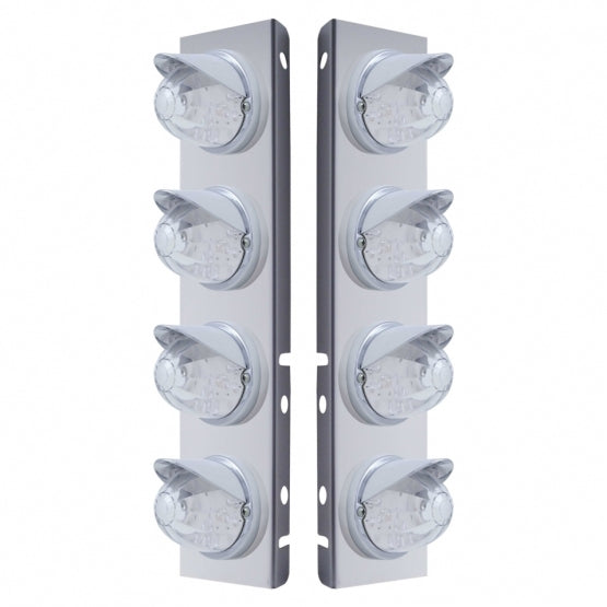 SS Front Air Cleaner Bracket With 8X 17 LED Watermelon Lights & Visors For Peterbilt-Amber LED/Clear Lens