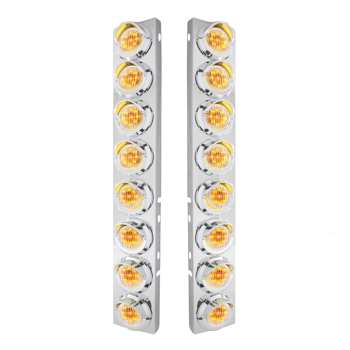 SS Front Air Cleaner Bracket With 16X 9 LED 2" Lights & Visors For Peterbilt-Amber LED/Clear Lens