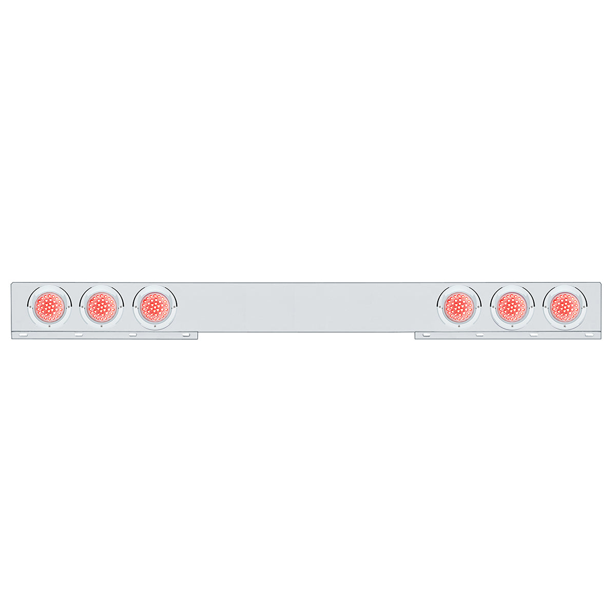 Chrome 1 Piece Rear Light Bar With Six 36 LED 4" Lights & Visors - Red LED/Clear Lens