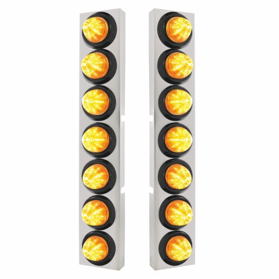 SS Front Air Cleaner Bracket With 14X 9 LED 2" Beehive Lights Bezel For KW Trucks -Amber LED & Lens