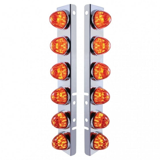 SS Front Air Cleaner Bracket With 12X LED Watermelon Lights & SS Bezels For Peterbilt-Amber LED/Dark Amber Lens