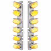 SS Front Air Cleaner Brkt With 12X Amber Hi/Lo LED GloLight Watermelon Grakon Light & Visor For Peterbilt-Clear Lens