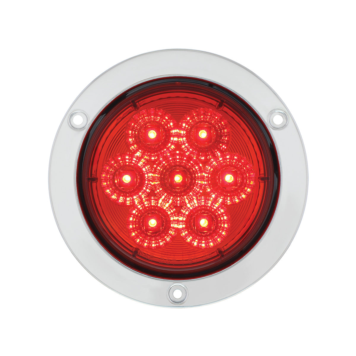7 LED 4" Round SS Flange Light (Stop, Turn & Tail) - Red LED/Red Lens