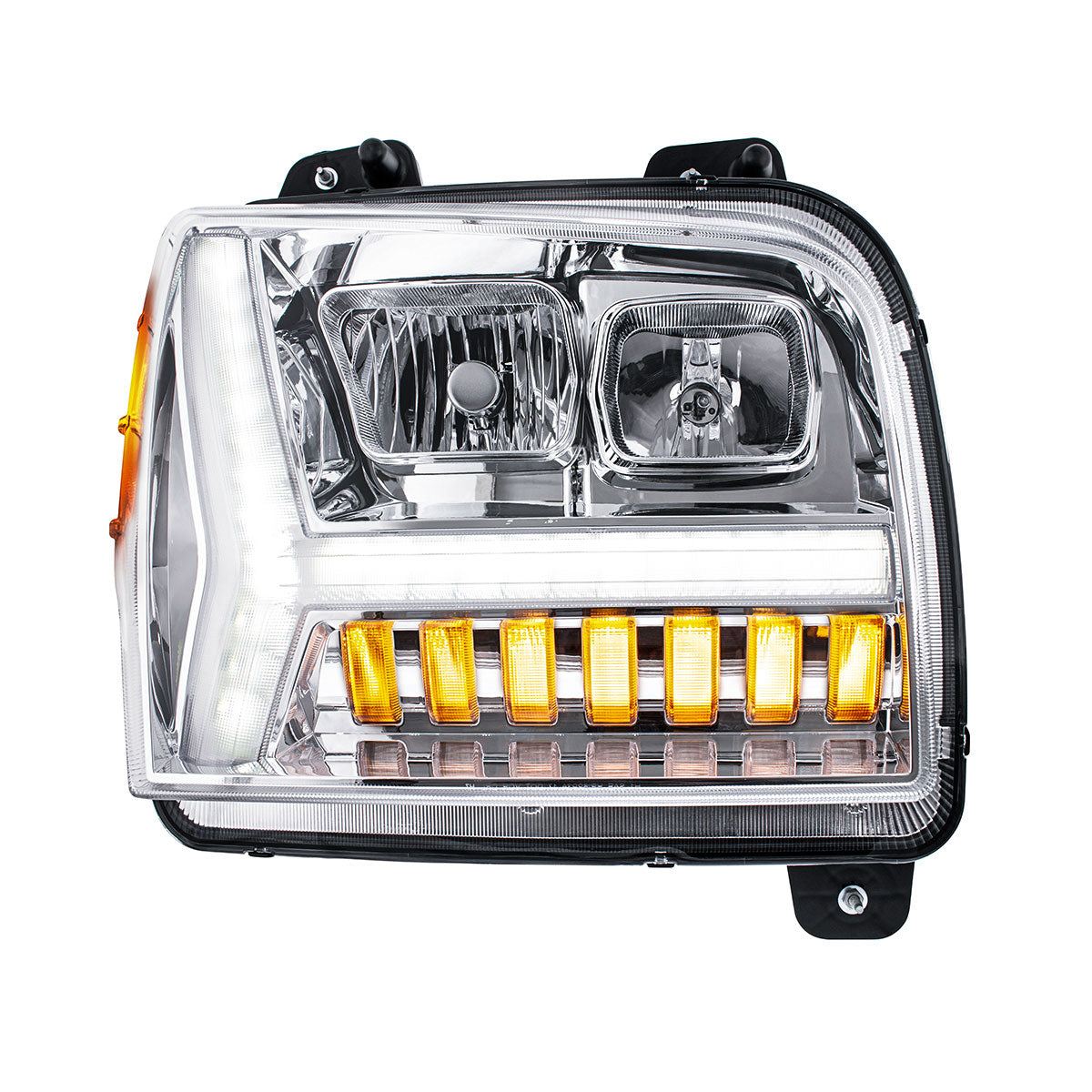 Chrome Headlight With LED DRL Light Bar & Turn Signal For 2018-2024 Kenworth W990-Passenger