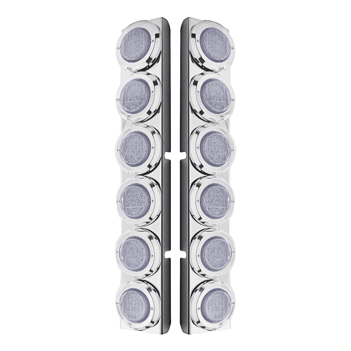 Stainless Rear Air Cleaner Bracket With Twelve 9 LED 2" Lights & Bezels For Peterbilt- Red LED/Clear Lens