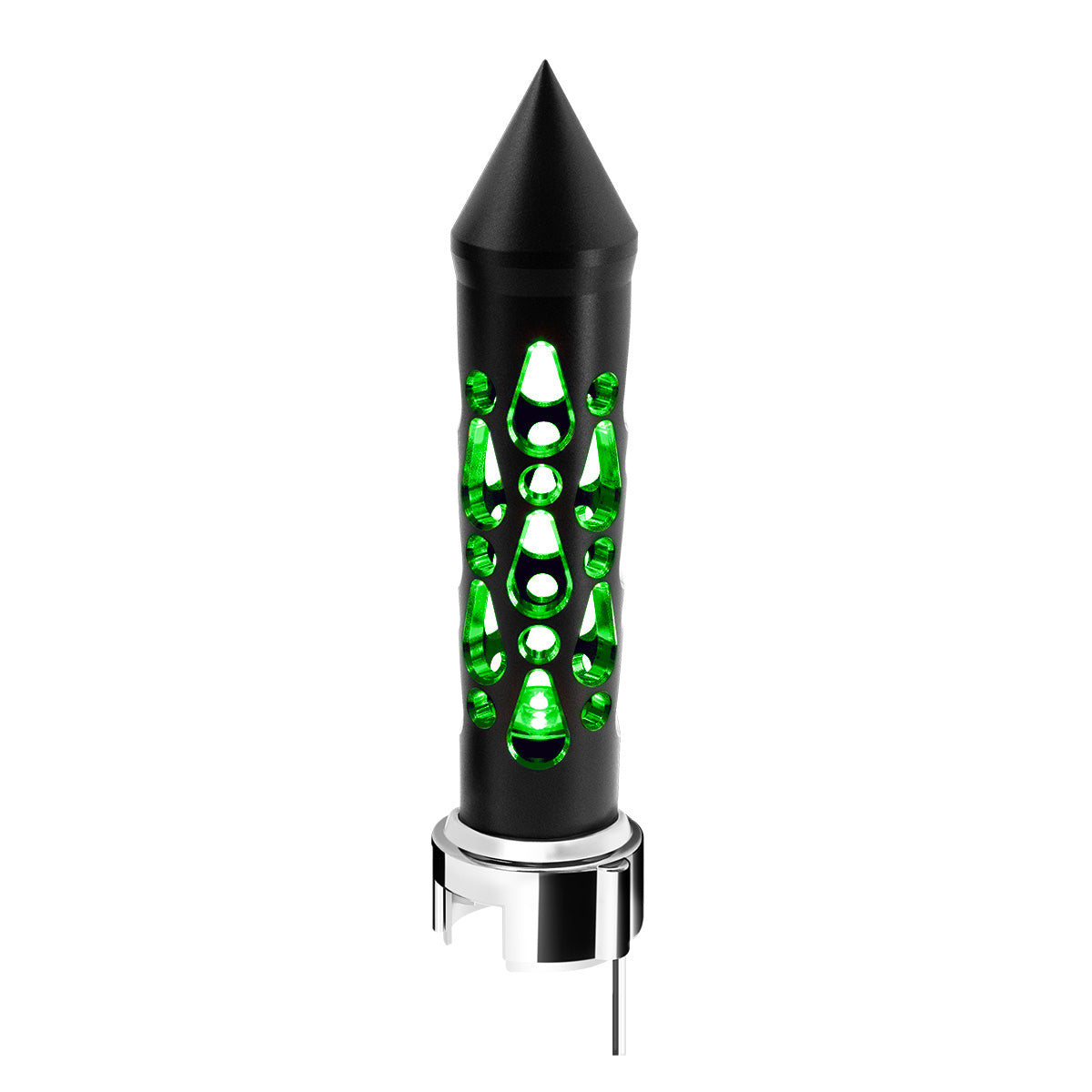 Thread-On Brooklyn Style Spike Gearshift Knob With LED 13/15/18 Speed Adapter-Matte Black/Green LED