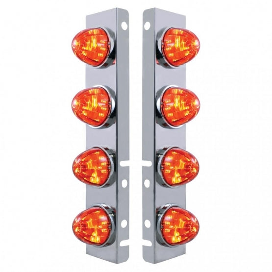 SS Front Air Cleaner Bracket With 8X 17 LED Watermelon Lights & SS Bezels For Peterbilt-Amber LED/Dark Amber Lens