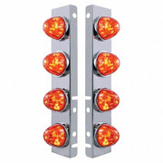 SS Front Air Cleaner Bracket With 8X 17 LED Watermelon Lights & SS Bezels For Peterbilt-Amber LED/Dark Amber Lens